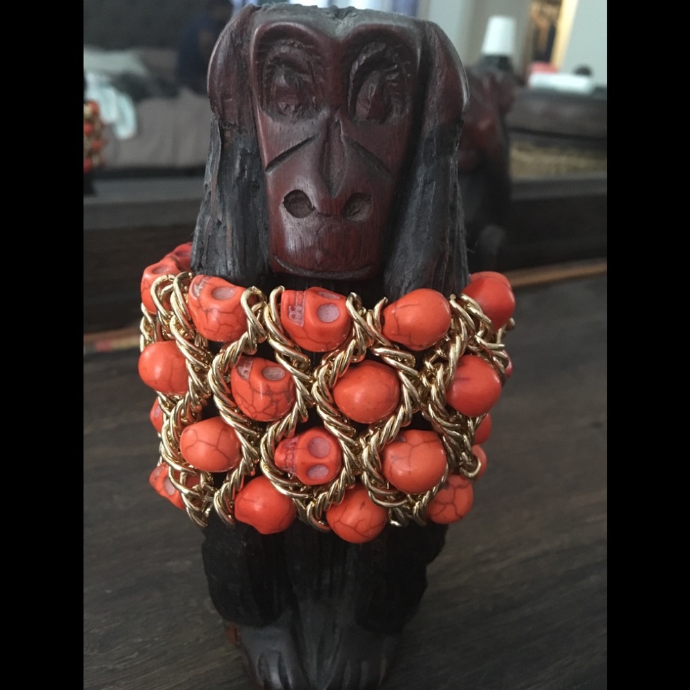 Statement Bracelet with Orange Skulls